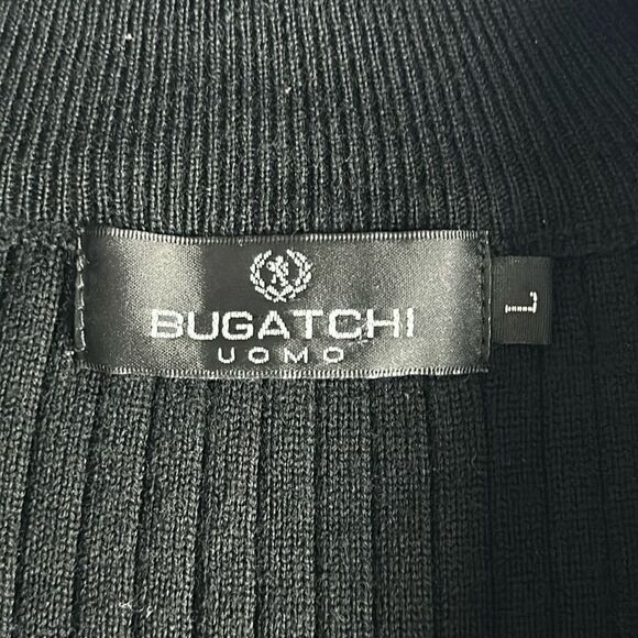 Bugatchi Uomo Black Rib Knit Quarter Zip Sweater Wool Blend Mock Neck L - Picture 12 of 13